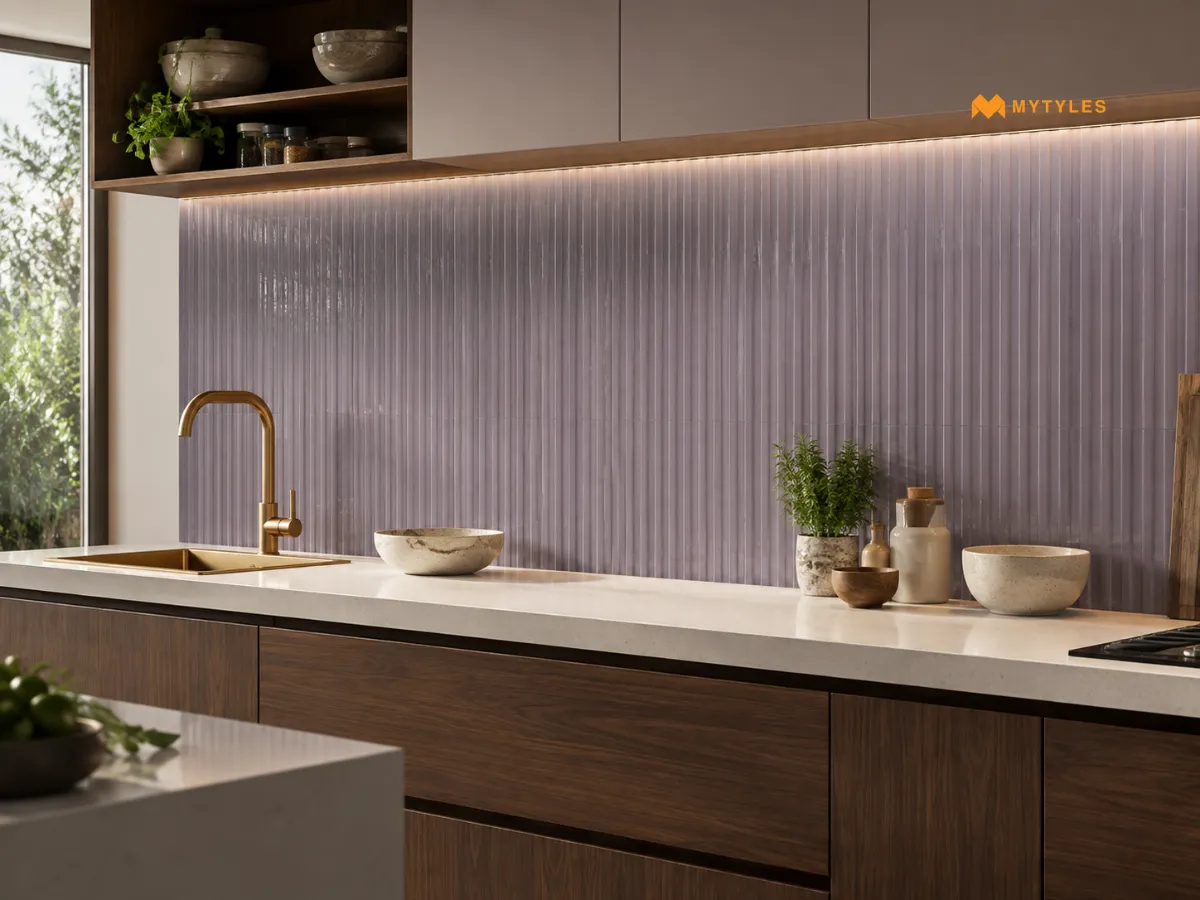 Fog Grey Reeded Textured Kitchen Wall Tile